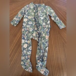 Posh Peanut Floral Kids Footie - Blue and Green